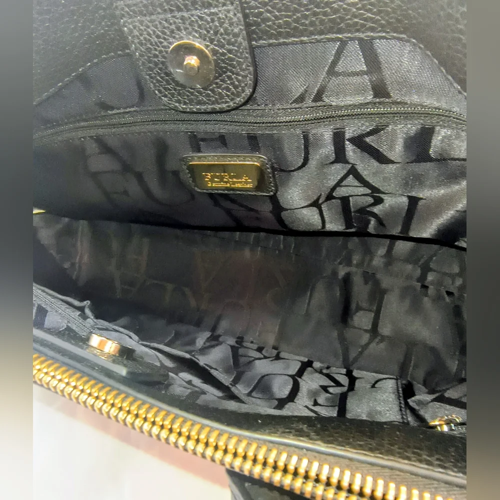 FURLA Black Leather Women's Tote / Top Handle Satchel with Gold-toned Hardware
